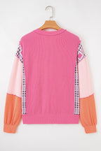 Maddie Texture Colorblock Patchwork Long Sleeve PLUS Top