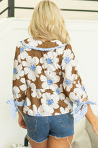 Emberly Tie Sleeve Collared V Neck Blouse