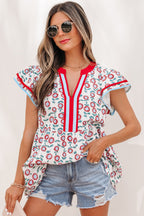 Avery Trim Flutter Sleeve Blouse