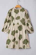 Angie Floral Striped Piping Puff Sleeve Dress