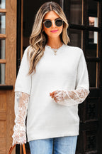 Samantha Lace Sleeve Two-piece Fuzzy Sweater