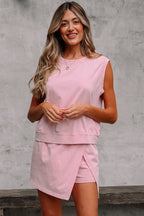 Aria 2 Pieces Mineral Wash Cotton Tank Top Lined Split Skirt Set