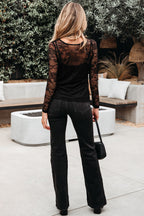 Amira Lace Crochet Mesh Slim Fit Long Sleeve Top