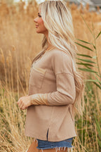 Blake Waffle Textured Tunic Henley Top with Slits