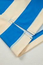 Blue Stripe Floral Color Block Drop Shoulder Plus Size Pullover Top