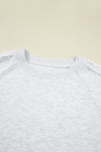 Peyton Lace Patchwork Raglan Sleeve Crew Neck Sweatshirt