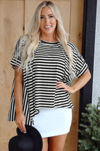 Alia Stripe Batwing Sleeve Crewneck Oversized Top