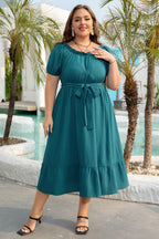 Kali Plus Size Frilled U Neck Midi Dress