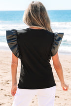 Macy Leather Ruffle Sleeve Blouse