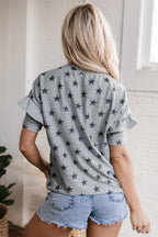 Joelle Star Ruffled Sleeve Crew Neck Top