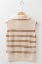 Everly Stripe Ribbed Half Zip Collared Sweater Vest