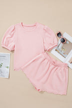 Nova Puff Sleeve Pearl Embellished Scallop Set