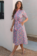 Zariyah Floral Shirred Buttoned Front Midi Dress