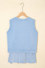 Aria 2 Pieces Mineral Wash Cotton Tank Top Lined Split Skirt Set