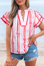 Kaya Ric-rac Trim Ruffled Sleeve Blouse