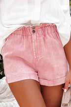 Melany Vintage Washed Frilled High Waist Denim Shorts