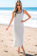 Hana Stripe Criss Cross Slim Fit Midi Dress