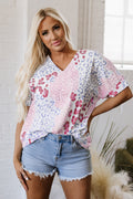 Luisa Leopard V Neck Short Sleeve Blouse