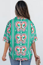 Kamiyah Boho Abstract Striped Collared V Neck Blouse