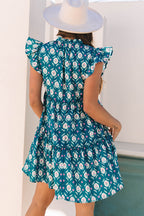 Sierra Retro Floral Ruffle Short Sleeve Dress