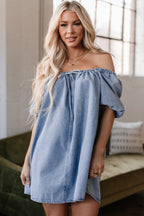 Camryn Bubble Sleeve Square Neck Denim Babydoll Dress