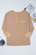 Blake Waffle Textured Tunic Henley Top with Slits