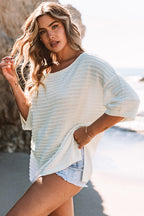 SimoneTextured Knit Drop Shoulder Short Sleeve Sweater