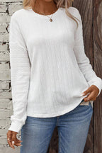 Jane Round Neck Drop Shoulder Textured Knit Top