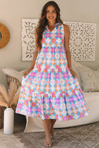 Lottie Floral Print Frilly Neck Sleeveless Tiered Maxi Dress