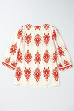 Vintage Geometric Printed V Neck Blouse