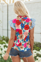 Ainara Floral Mock Neck Striped Flutter Sleeve Blouse
