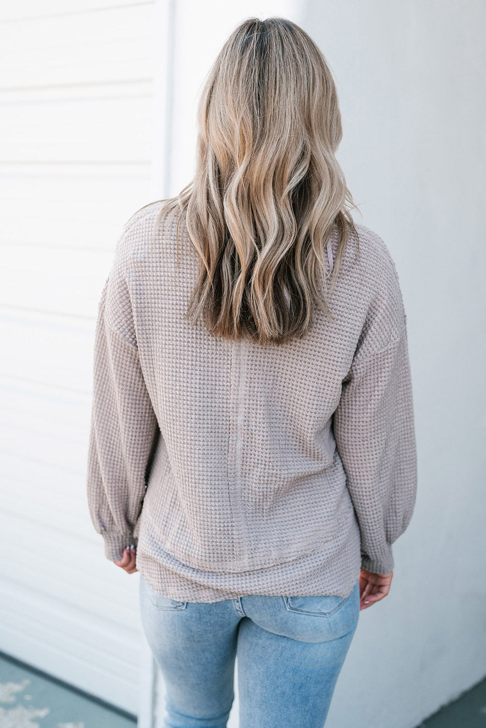 Eden Raw Edge Detail Waffle Knit V Neck Top