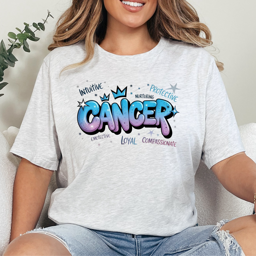 Wholesale Zodiac Signs Graffiti Graphic Tee - Cancer - Ash Tee
