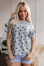 Joelle Star Ruffled Sleeve Crew Neck Top