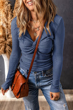 Alice Textured Twist Front V Neck Long Sleeve Top