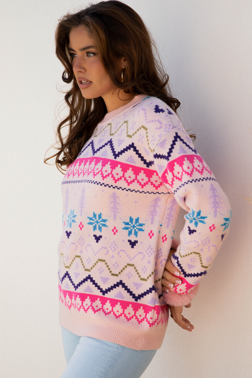 Kayaetta Knit Feather Cuffed Sweater