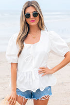 Anaiah Bow Knot Puff Sleeve Peplum Top