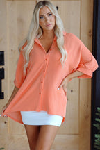 Mylah Corded Half Sleeve Button Up Loose Shirt