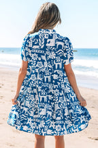 Halle Ricrac Trim Split Neck Floral Loose Dress