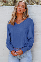 Andrea Shirred Shoulder Frilled Cuffs Long Sleeve Top