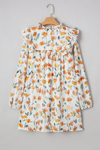 Katherine Floral Tie Neck Frilled Long Sleeve Dress