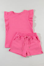 Pearl Textured Ruffled Sleeve Tee and Shorts Set