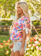 Aleia Floral Knotted Short Sleeve Blouse