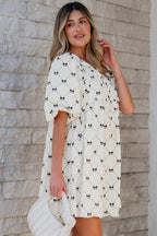 Amber Textured Puff Half Sleeve Loose Mini Dress