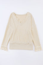 Isabella Texture Lace Trim Long Sleeve Top