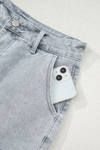 Scalloped Acid Wash High Waist Denim Shorts