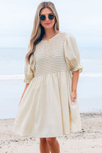 Dania Textured Ruffled Puff Sleeve Loose Dress