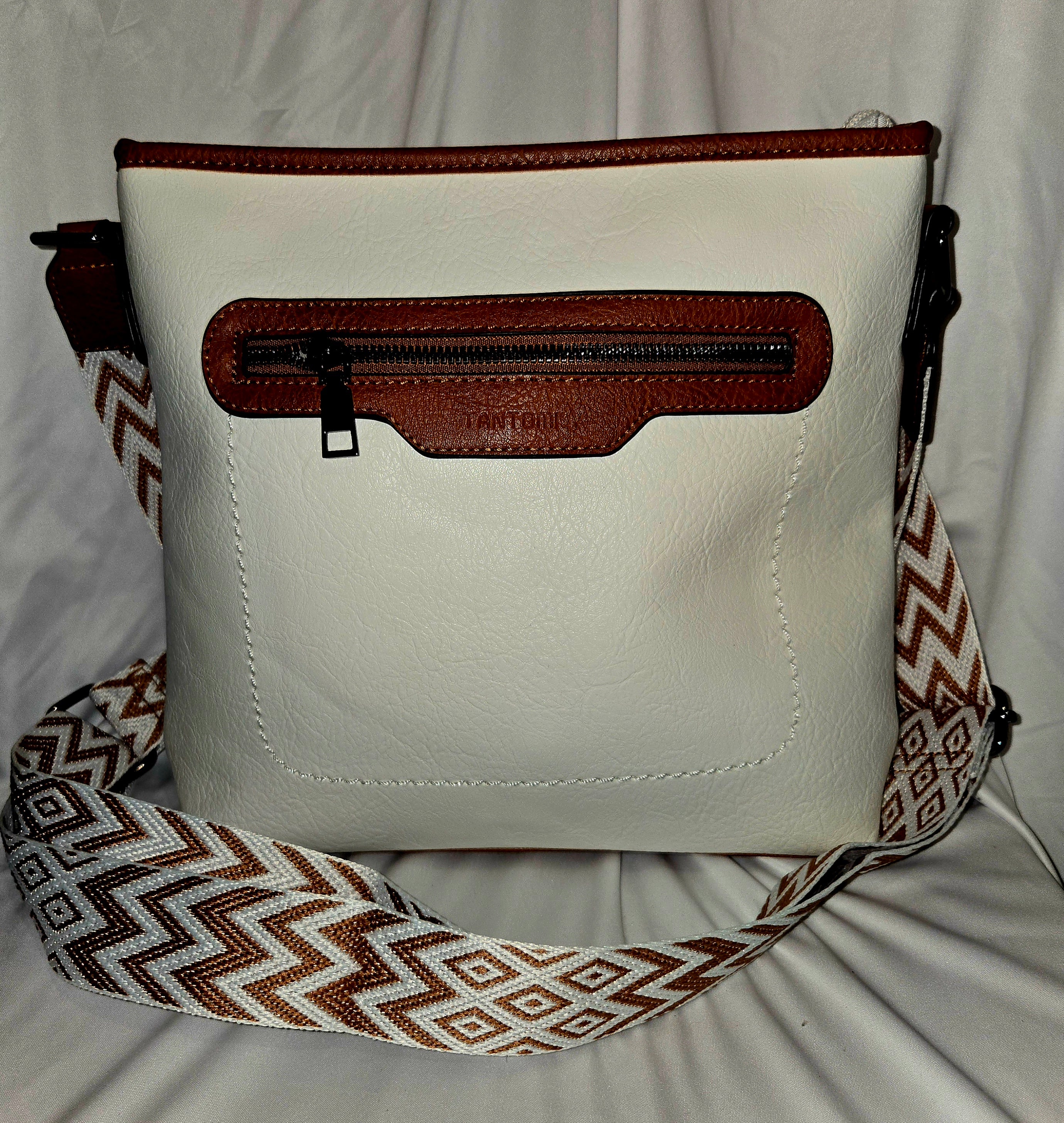 White and Brown Medium Size Crossbody