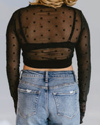 Heart Mesh Mock Neck Halftee