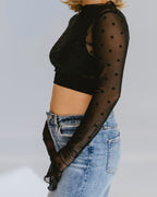Heart Mesh Mock Neck Halftee